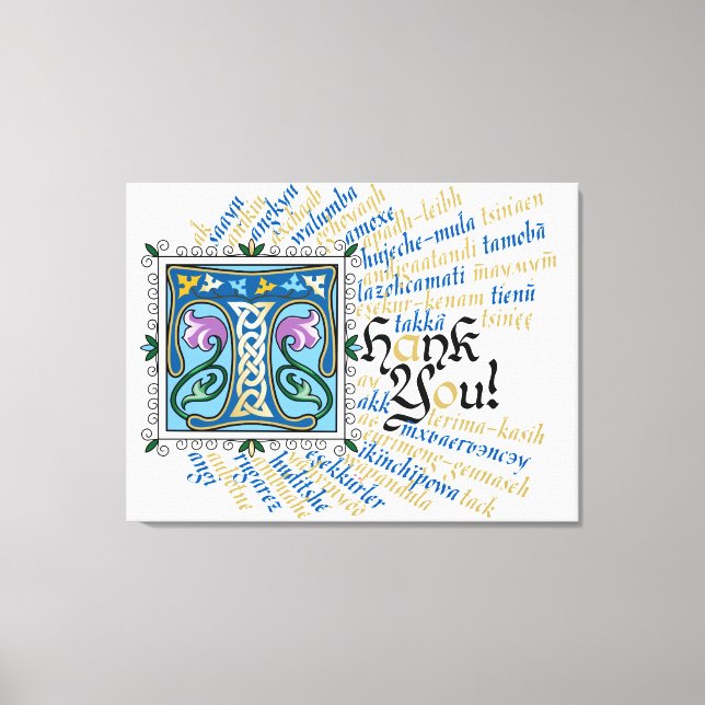T é para Obrigado Canvas Print - Azul e Dourado (Frente)