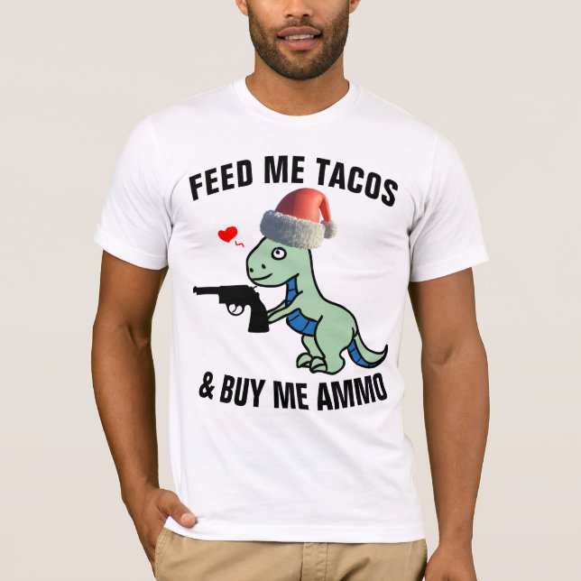 T-REX COM T-SHIRTS DE NATAL ENGRAÇADO DE ARMA (Frente)