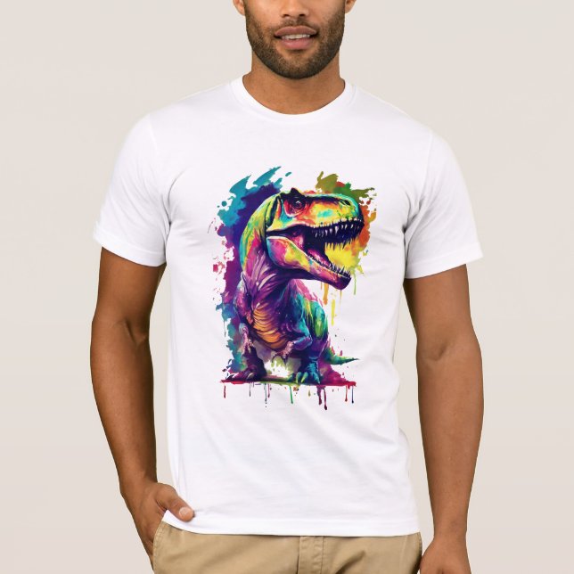 T-Rex Dinossaur Watercolor T-Shirt Design (Frente)