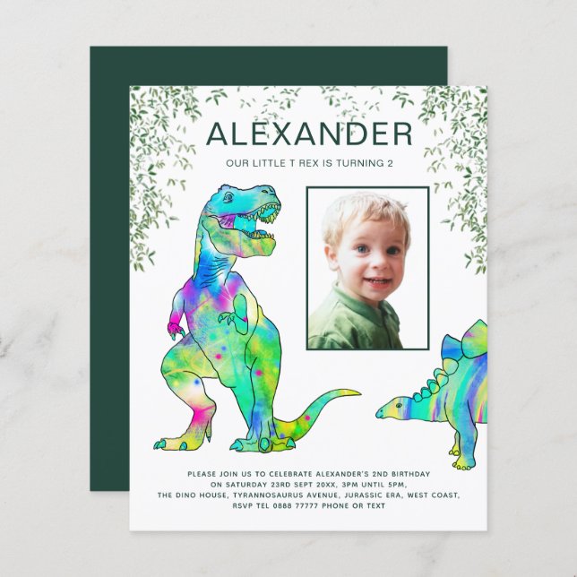 T Rex Jungle Festa de aniversário (Frente/Verso)