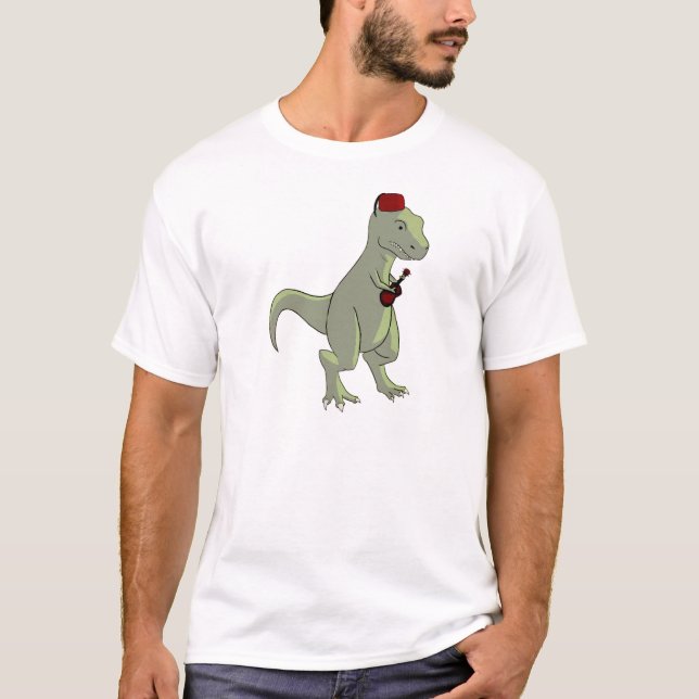 T-Rex que joga uma camiseta do ukulele (Frente)