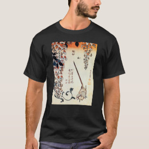 T-shirt 藤にセキレイ, Wagtail do 北斎 e glicínias