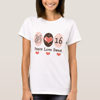 T-shirt 16 do doce dezesseis do amor da paz