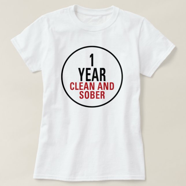 T-shirt 1 ano limpo e sóbrio (Frente do Design)