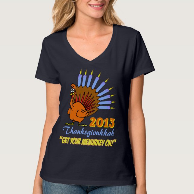 T-shirt 2013 de Thanksgivukkah Menurkey (Frente)