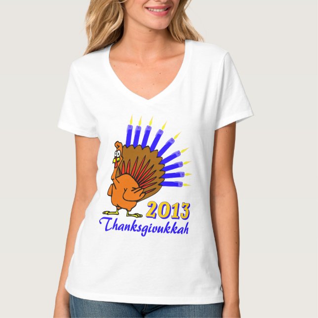 T-shirt 2013 de Thanksgivukkah Menurkey (Frente)