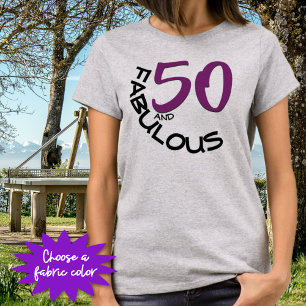 T-shirt 50 e Fabulosa Tipografia Púrpura e Preta