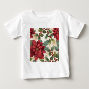 T-shirt 50 Retro Poinsettia Red Green Creme