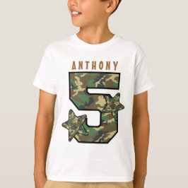 T-shirt 5 Birthday Boy Camo e Stars Nome Personalizado V01