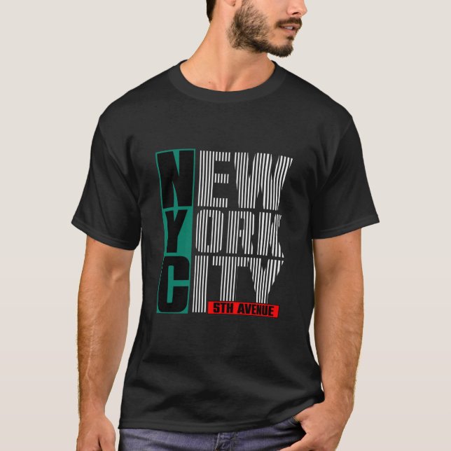 T-shirt 5th AVENUE New York City GREEN Art Design (Frente)