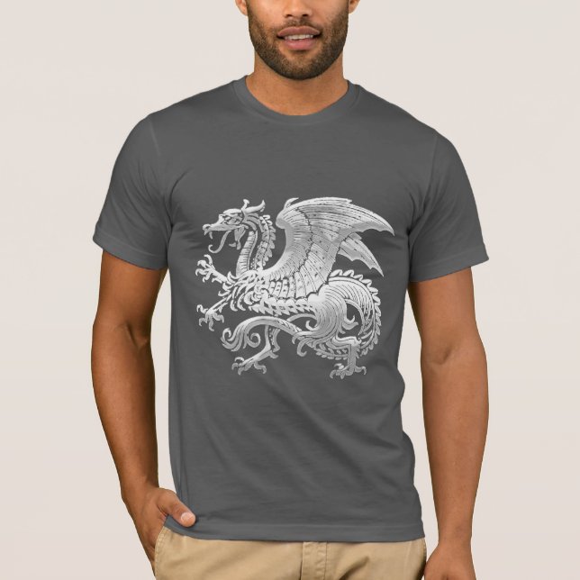 T-shirt [600] Dragão islandês, Landvættir [prata] (Frente)