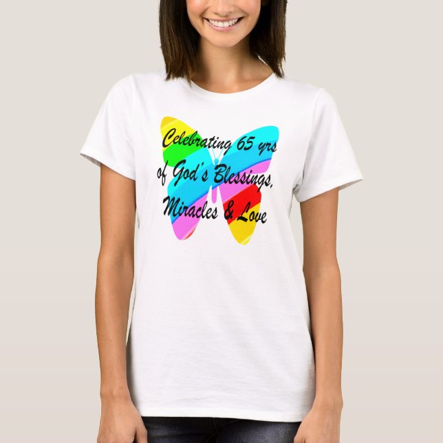 T-SHIRT 65º ANIVERSÁRIO DE CHUVA DE BOTTERFLY DESIGN (Frente)