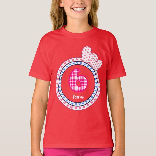T-shirt 6 Birthday Gift Hearts Xadrez Padrão V15 (Frente)
