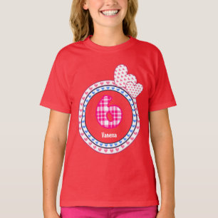 T-shirt 6o Teste padrão V15 da xadrez dos corações do