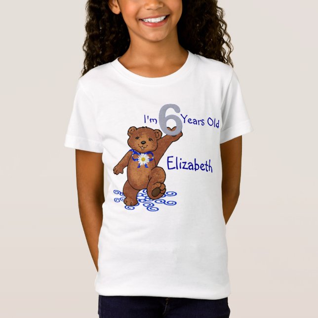 T-shirt 6o Urso de ursinho do aniversário para a menina (Frente)