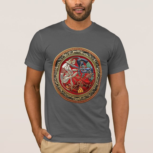 T-shirt [700] Tesouros Celtas - Três Cães em Dourado (Frente)