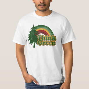 T-shirt 70s arco-íris retro, pense verde