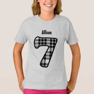 T-shirt 7o Costume de sete anos V01 da XADREZ da menina do