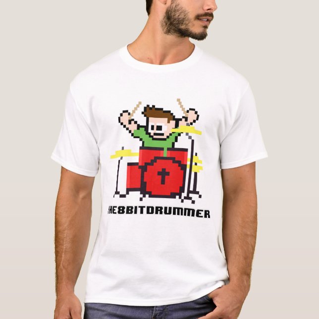 T-shirt 8 Bits Bateria Bit Drummer Geek (Frente)