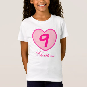 T-shirt 9o Coração & pontos do rosa da menina do
