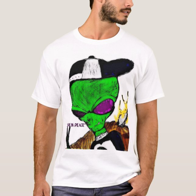 T-shirt A alienígena vem na paz (Frente)