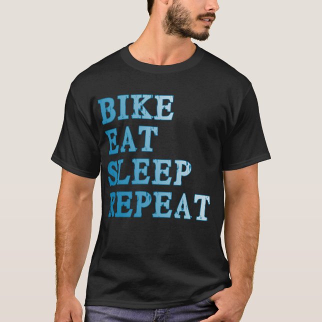 T-shirt A bicicleta, come, dorme, repete produtos (Frente)
