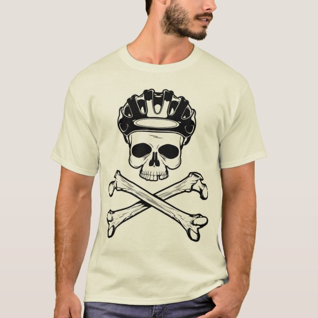 T-shirt A bicicleta ou morre - bicicleta e Crossbones (Frente)