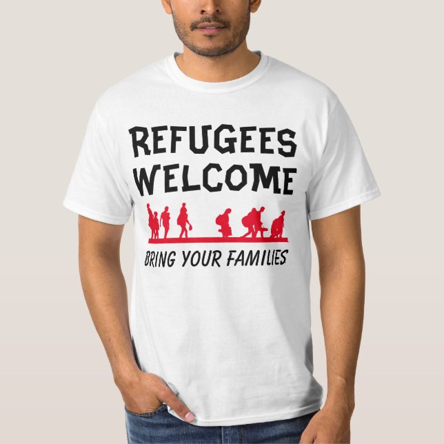 T-shirt A boa vinda dos refugiados traz sua família (Frente)