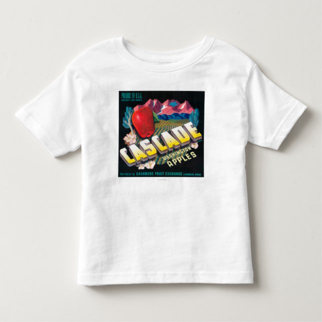 T-shirt A cascata Apple etiqueta (azul) - a caxemira, WA (Frente)