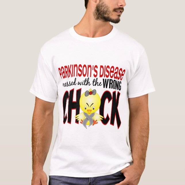 T-shirt A doença de Parkinson sujada com o pintinho errado (Frente)