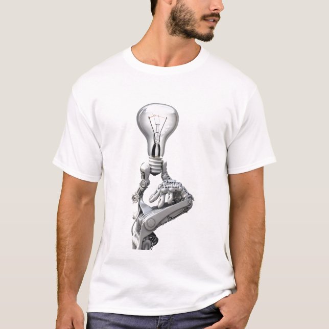T-shirt A mão do robô com um bulbo (Frente)