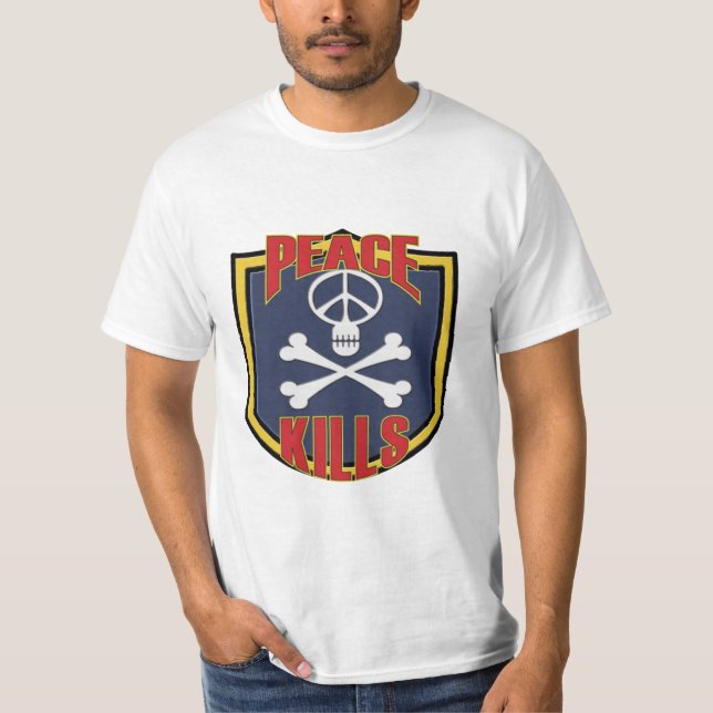 T-shirt A paz mata o remendo militar (Frente)