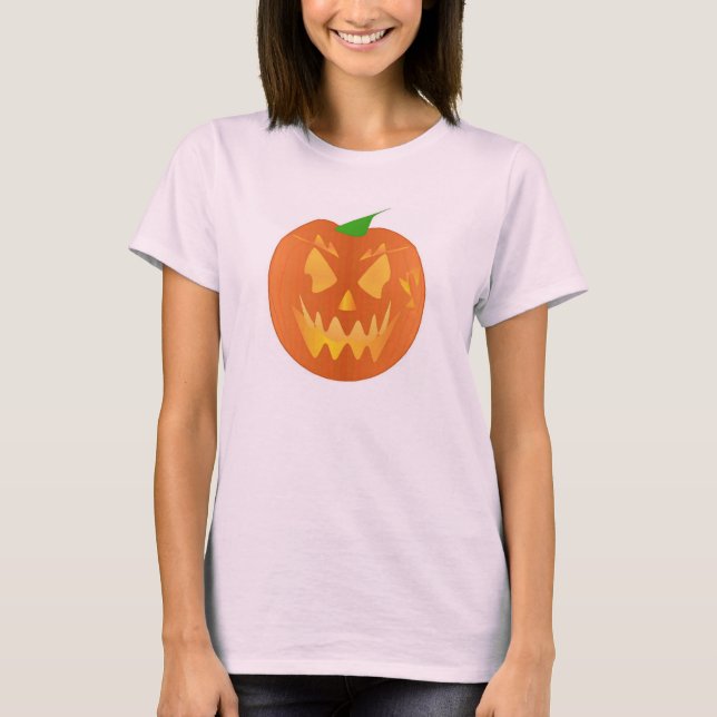 T-shirt Abóbora De Halloween A Rosa (Frente)