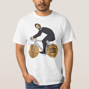T-shirt Abraham Lincoln em uma bicicleta com rodas da