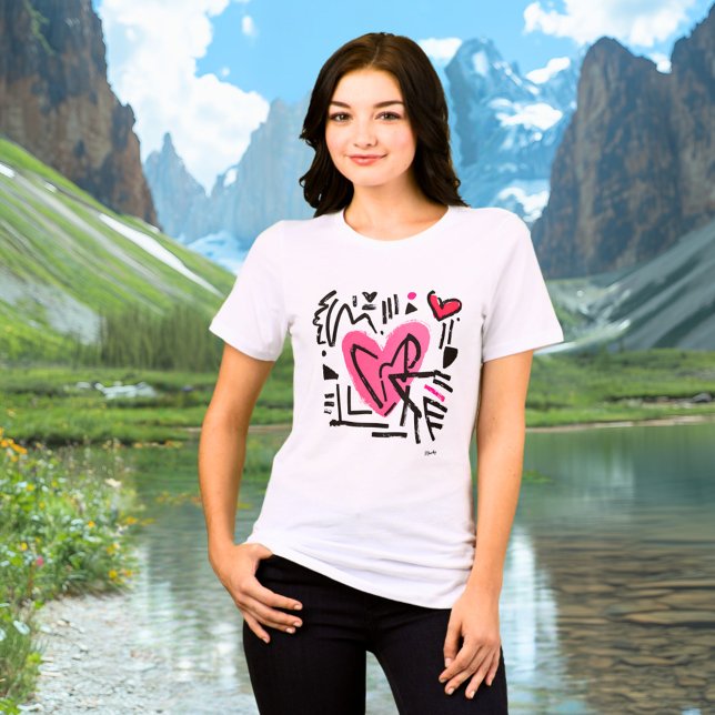 T-Shirt abstrato - Amor preto rosa moderno (Criador carregado)
