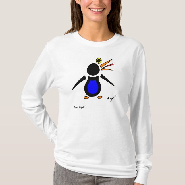 T-shirt Abstrato Penguin Mulher-T-Shirt de Capa Longa (Frente)