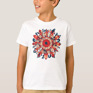 T-shirt Abstrato SUN FLOWER - azul vermelho + seu backgr.