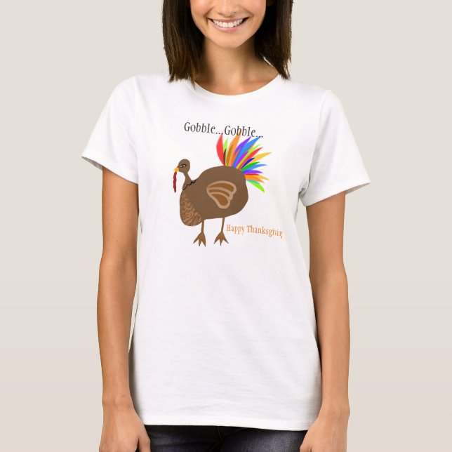 T-shirt Ação de Graças Penas da Turquia Gobble Gobble (Frente)
