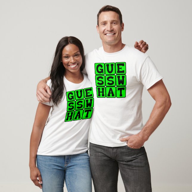 T-shirt Adivinhe o que, segurando um segredo (Unissex)