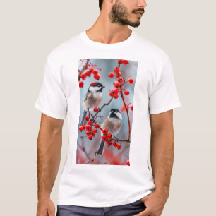 T-Shirt Adorable Red Chickadees