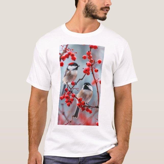 T-Shirt Adorable Red Chickadees (Frente)