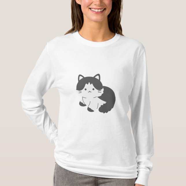 T-Shirt Adorável de Capa Longa de Gato (Frente)