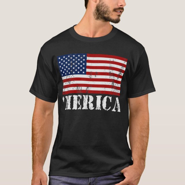 T-shirt afligido MERICA da bandeira dos E.U. ' (Frente)