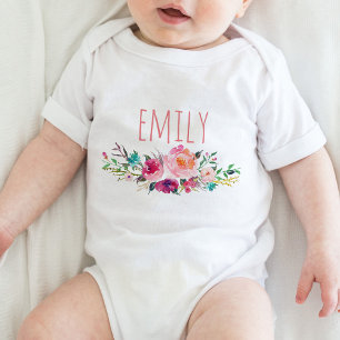 T-shirt Aguarela conhecida personalizada Floral-5 do bebé
