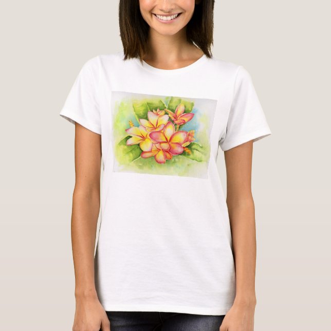 T-shirt Aguarela do Plumeria por Malorie Arisumi Maui (Frente)