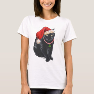 T-shirt Ajuda do Papai Noel Gato Preto no Natal