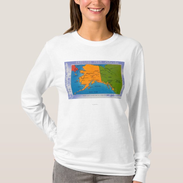 T-shirt AlaskaGreetings do mapa de Alaska (Frente)