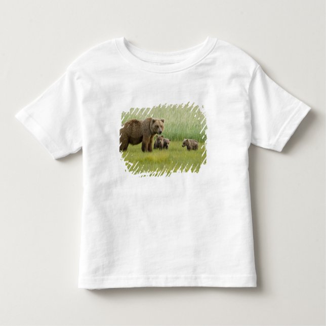 T-shirt Alaskan Brown Bear Sow e três Cubs, Ursus (Frente)