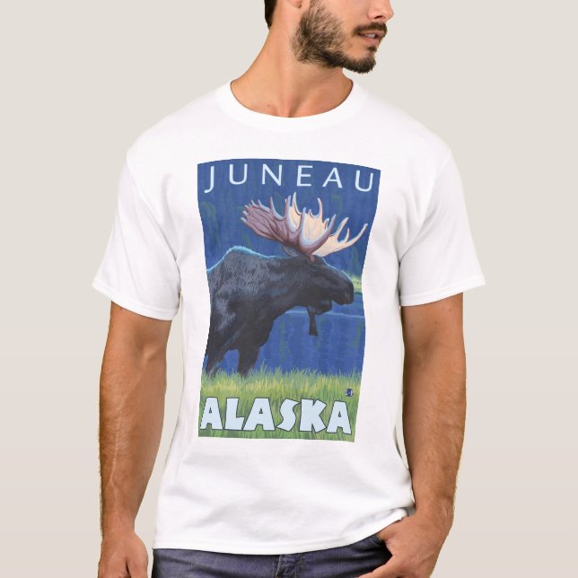 T-shirt Alces na noite - Juneau, Alaska (Frente)
