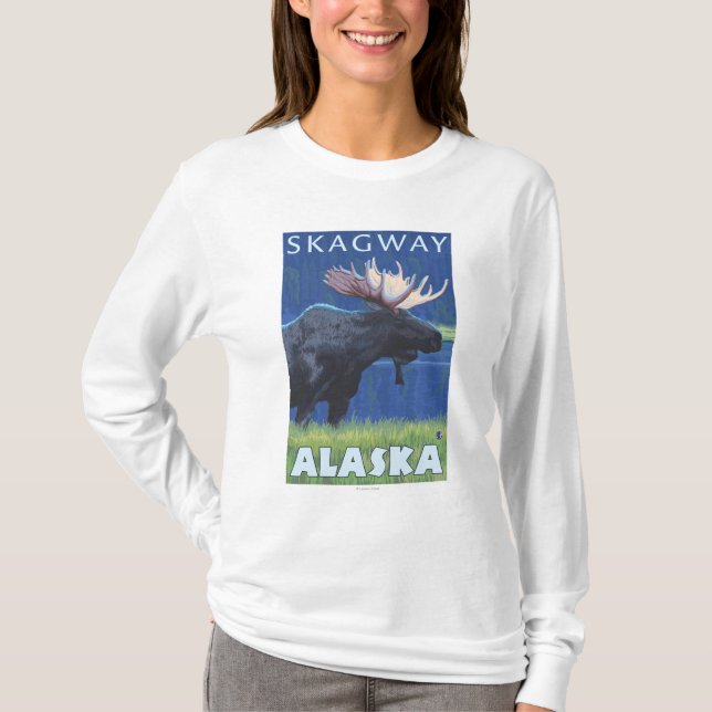 T-shirt Alces na noite - Skagway, Alaska (Frente)